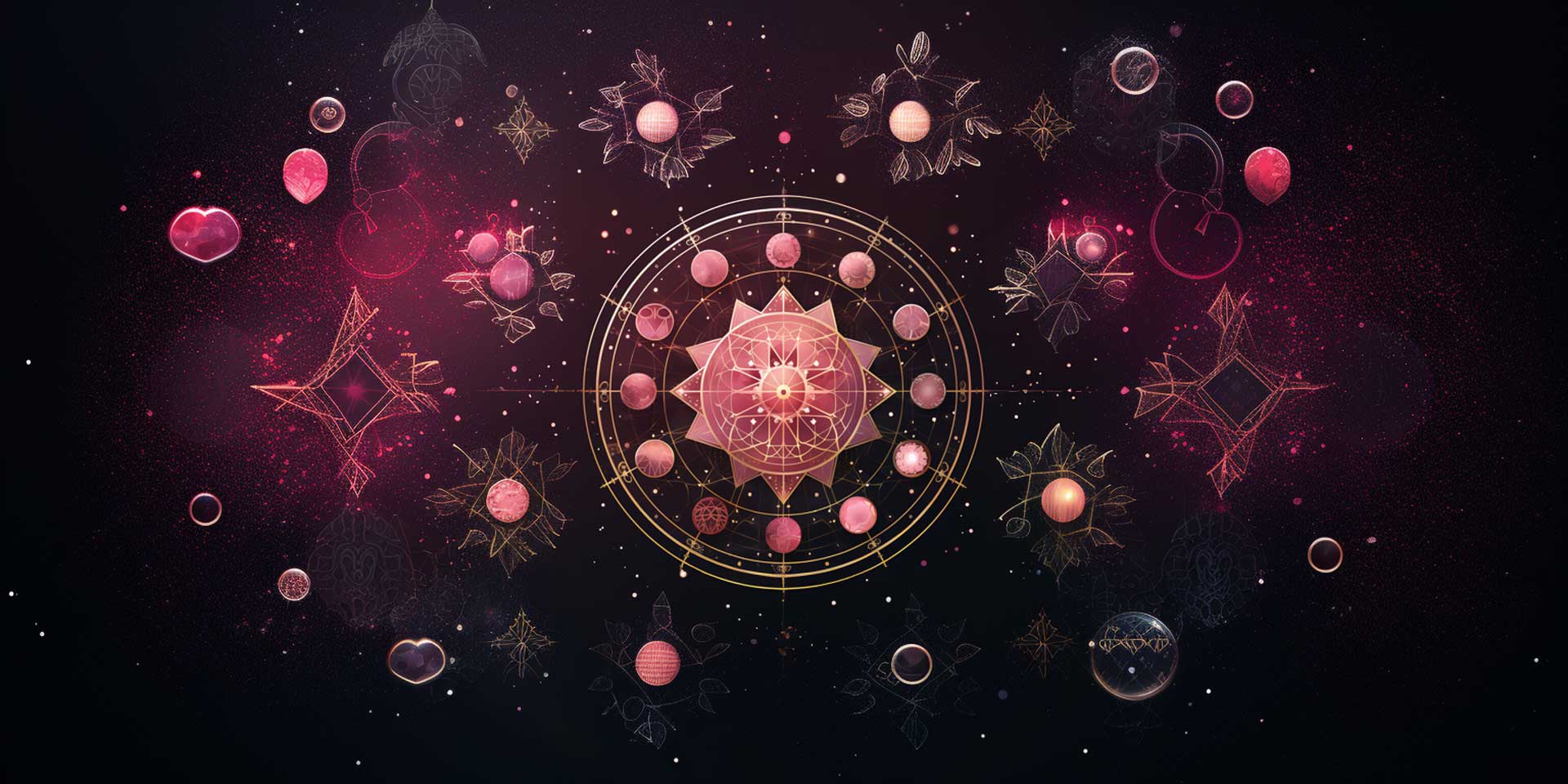 Pink space filled with a zodiac chart and pink sacred geometry