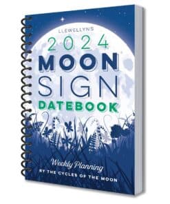 A blue spiral book with a full moon on the cover