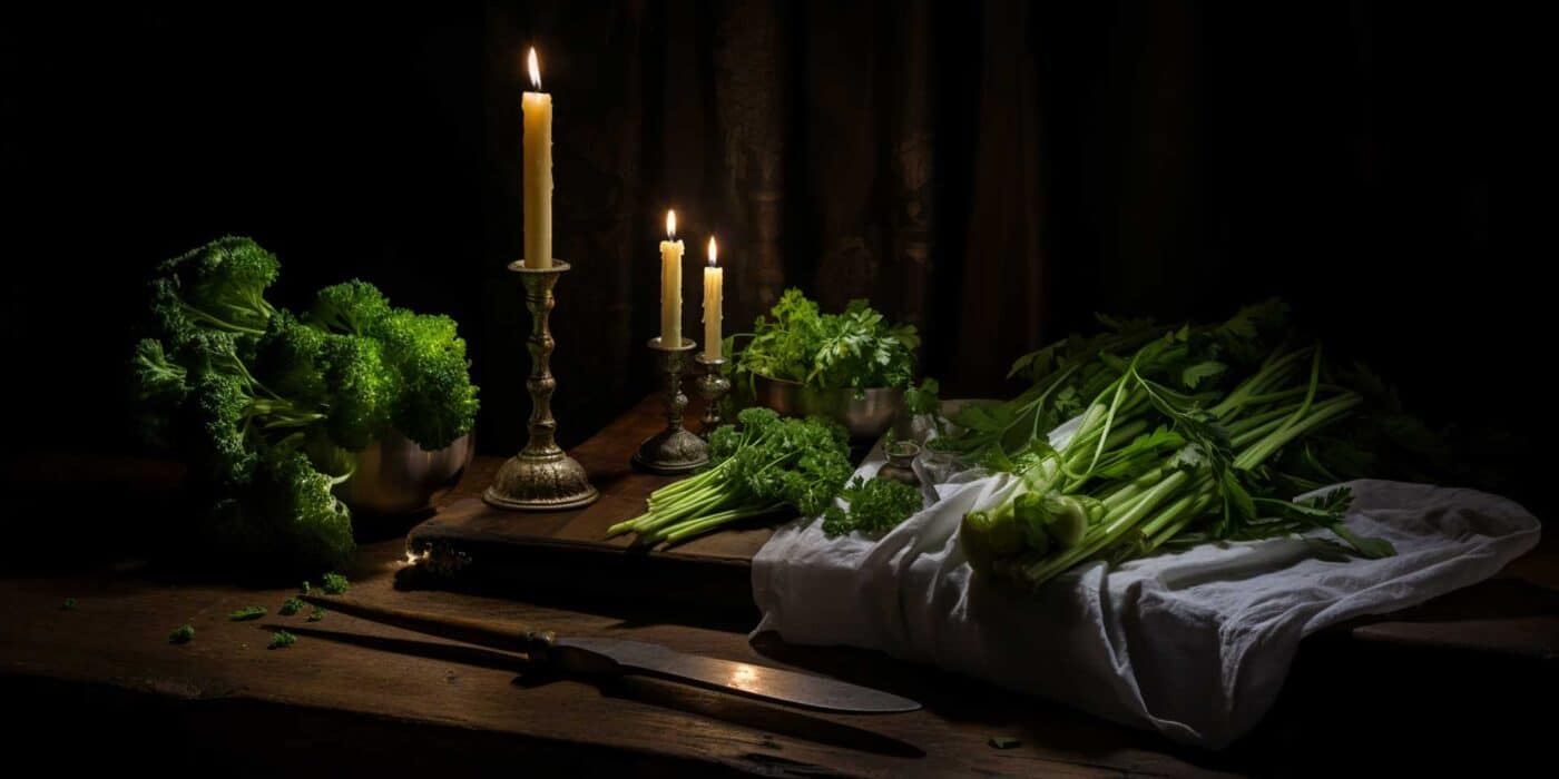 parsley on a table with candles