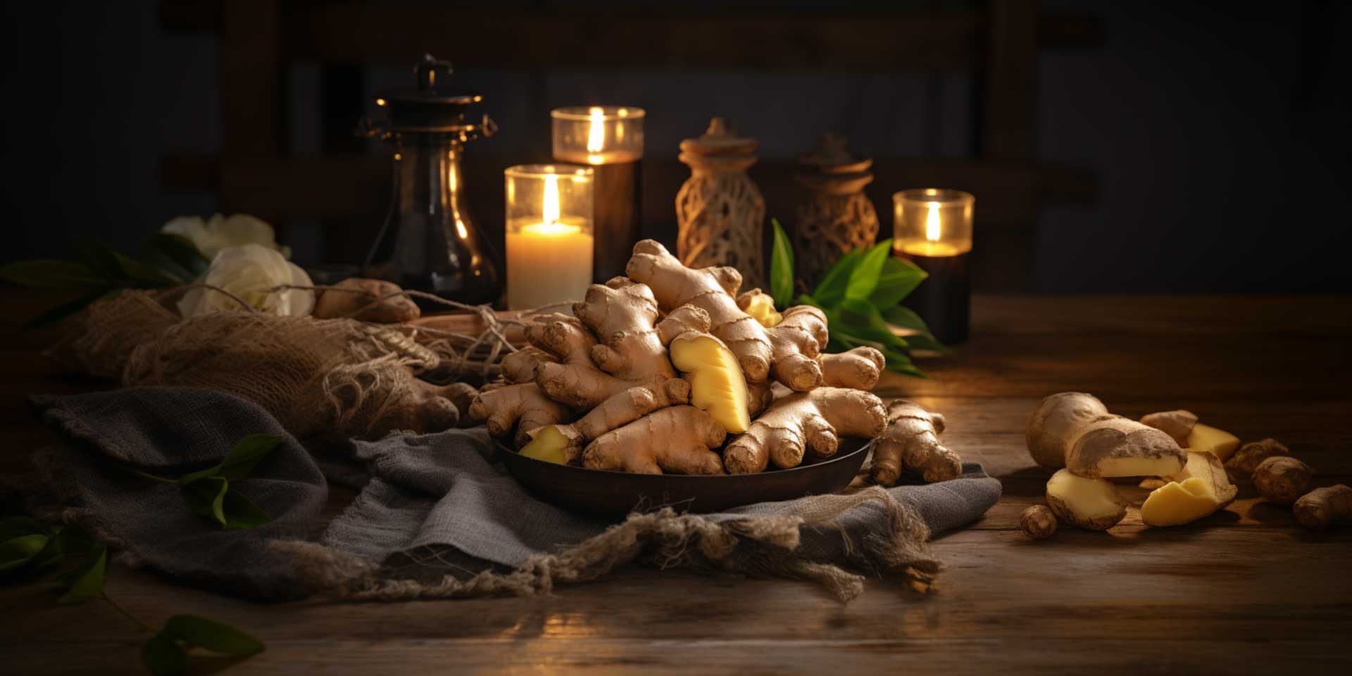 ginger on an altar with spell candles