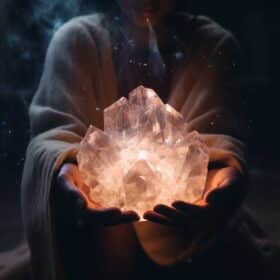How To Enchant Items For Wiccan Spells & Rituals 6 A person holding a glowing crystal cluster