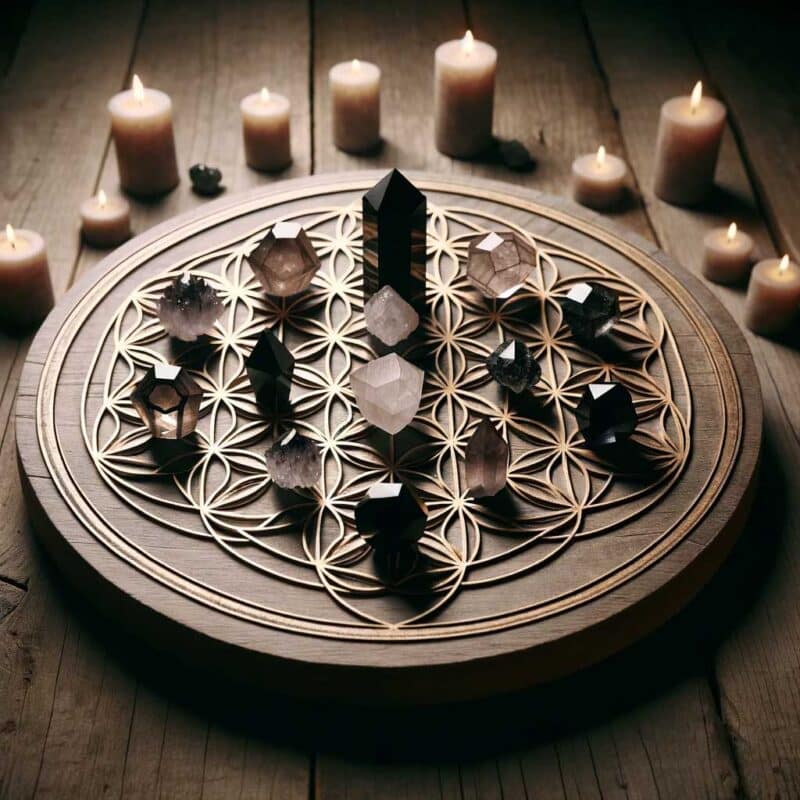 black tourmaline flower of life crystal grid