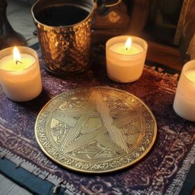 Altar Tile & Pentacle Plate: A Quick Guide To What It Is & How To Use One 3 a pentacle altar tile with candles on a table