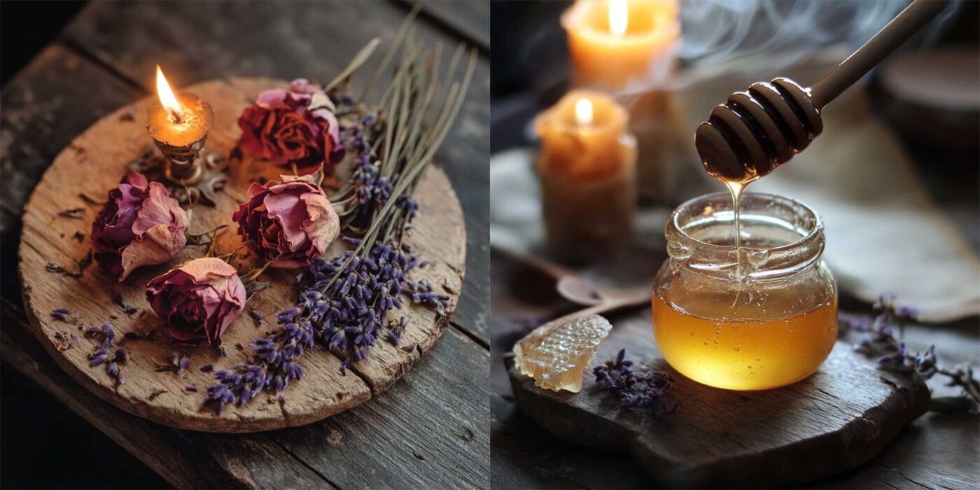 a close up of a jar of honey and a jar of honey