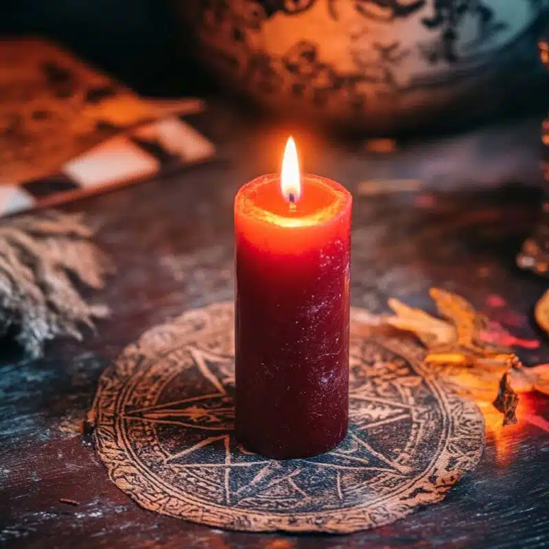 Household Items For Love Spells: 10 Items You Already Have 7 a red pillar candle on a table