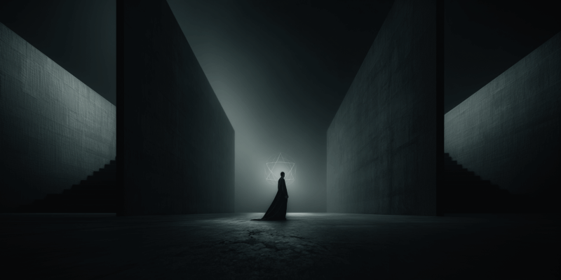 7 Hermetic Principles Explained: How To Manifest, Heal & Coexist Spiritually 2 a person in a black robe standing in a dark room with a star, representing a visualization of the 7 Hermetic Principles