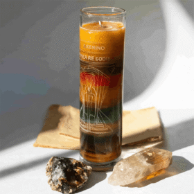 Road Opener Spell that has a jar Candle surrounded by natural elements