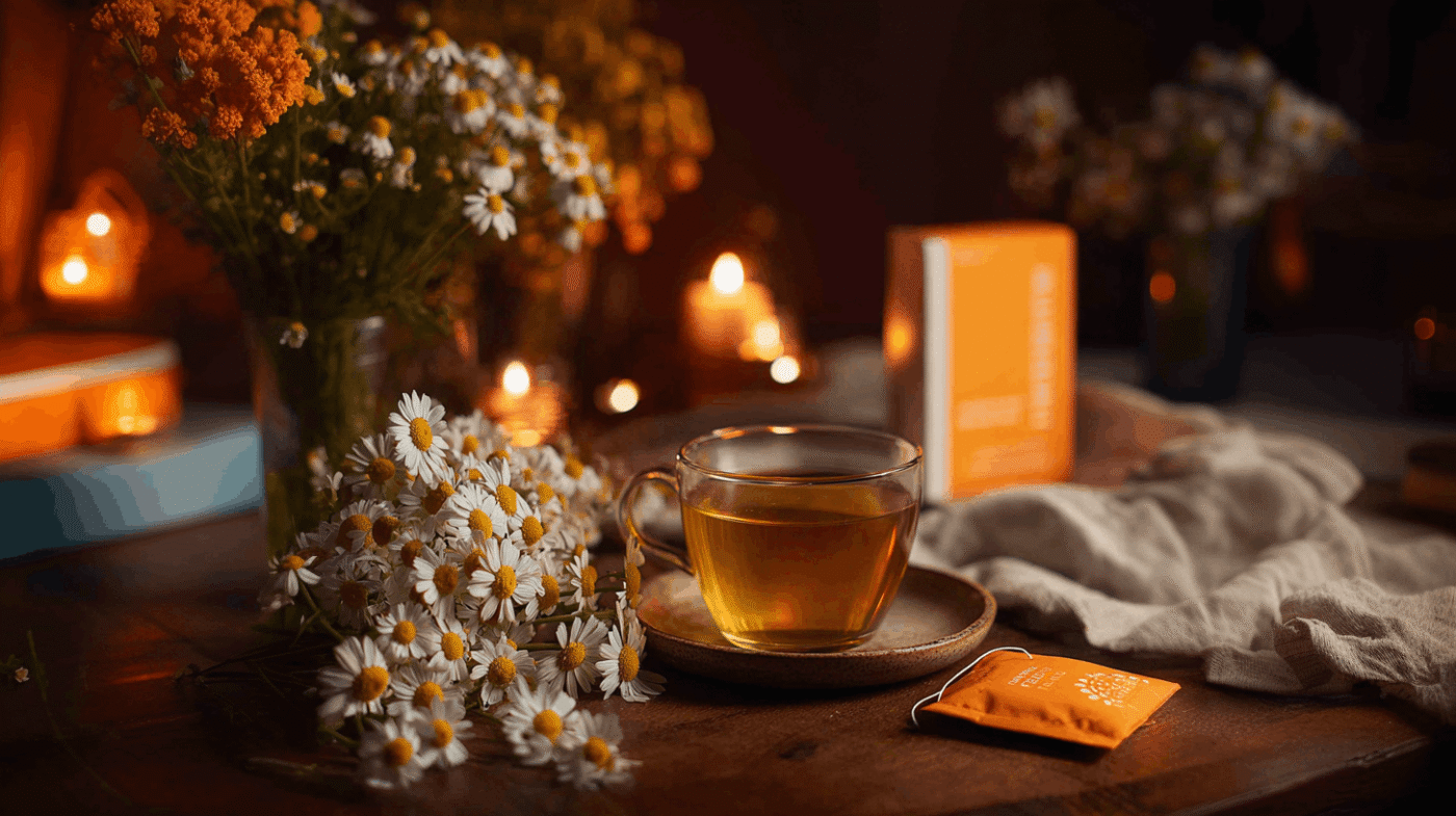 chamomile tea 1 Plentiful Earth | Global Spirituality a cup of chamomile tea on a table surrounded by chamomile flowers