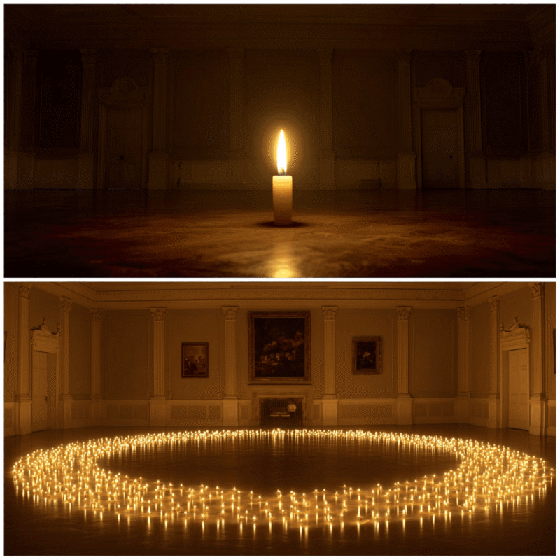 single candle ring of candles coven analogy Plentiful Earth | Global Spirituality Coven analogy the brightness of one candle versus a ring of candles in a room