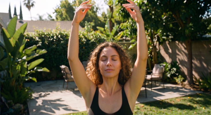 sunmeditationheader Plentiful Earth | Global Spirituality a woman holding her hands overhead to grab the suns energy and absorb it