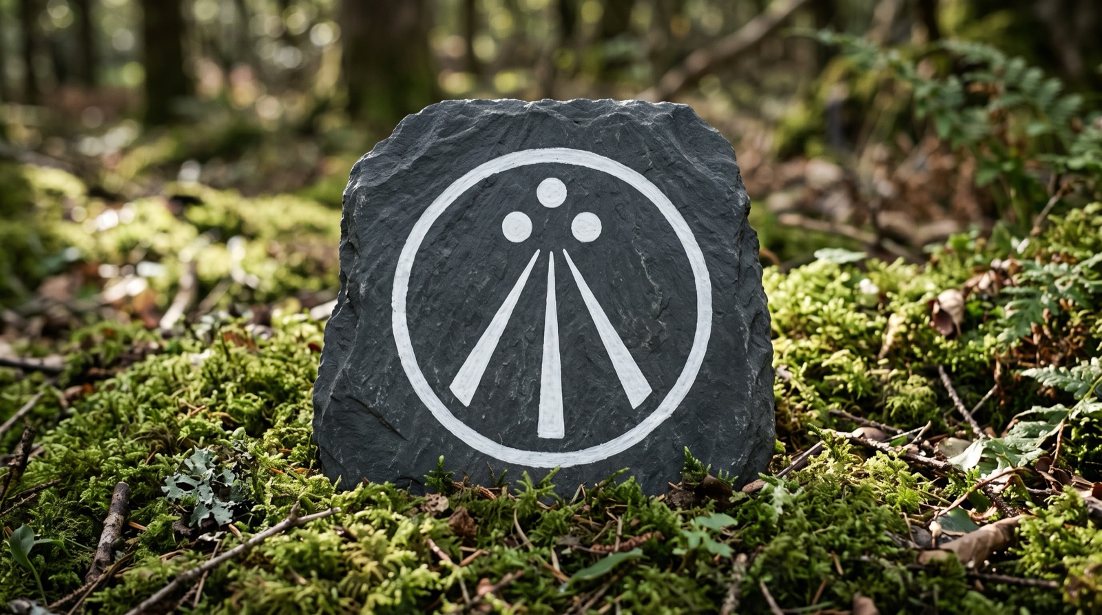 Awen Symbol Three Rays Druid Plentiful Earth | Global Spirituality The awen three rays fanning down from three dots inside a circle painted on a slate