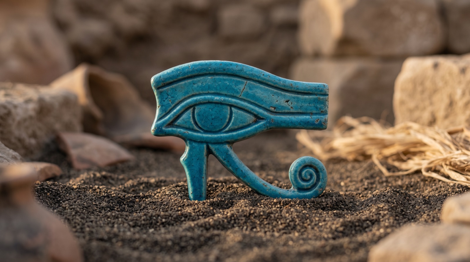 Eye Of Horus Wedjat Symbol Amulet Plentiful Earth | Global Spirituality An Eye of Horus amulet in blue faience a stylized eye with the falcons cheek markings