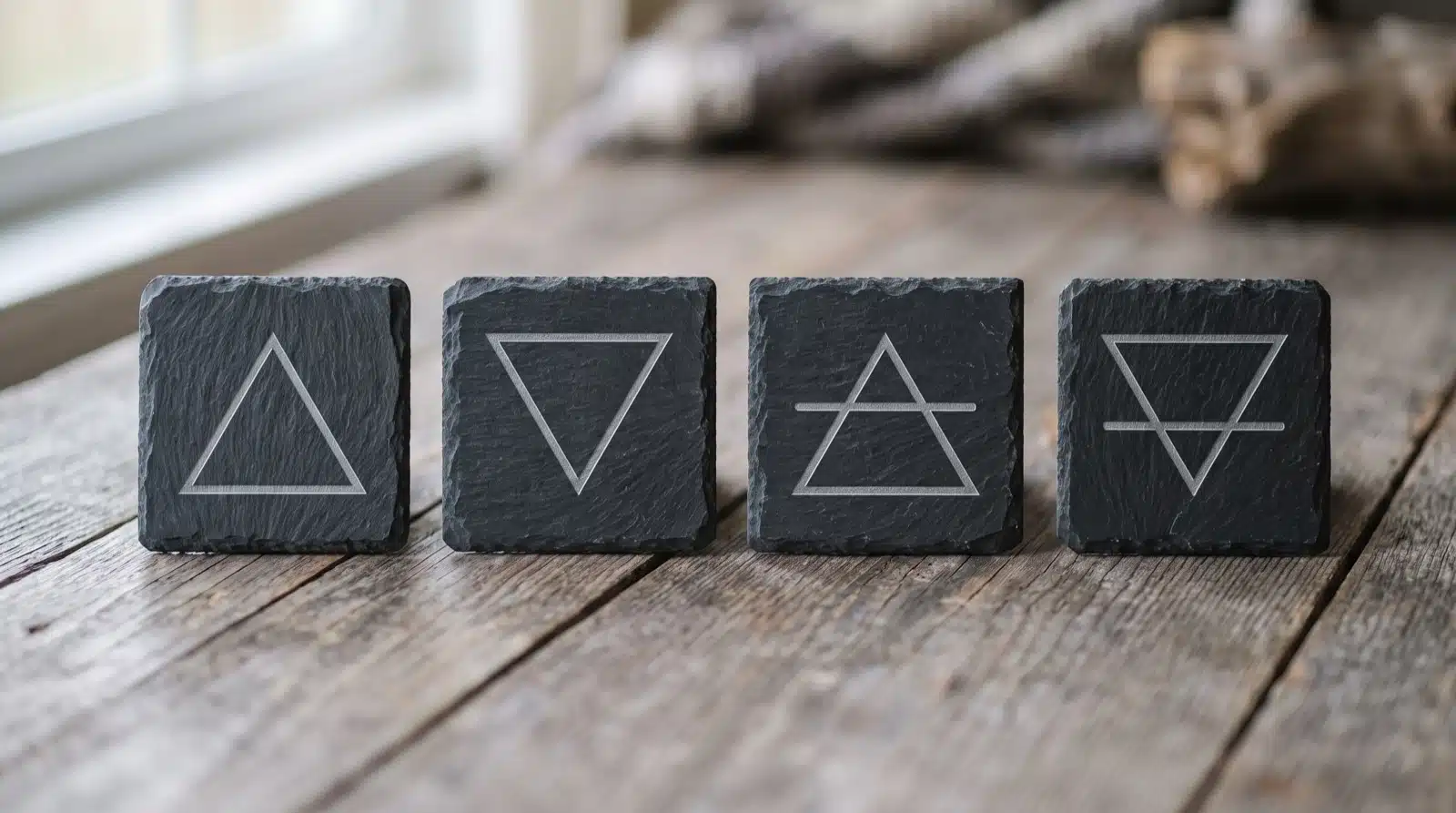 Four Elemental Symbols Alchemy Triangles Plentiful Earth | Global Spirituality The four alchemical element symbols on stone tiles fire an upright triangle water a downward triangle air an upright triangle with a bar earth a downward triangle with a bar