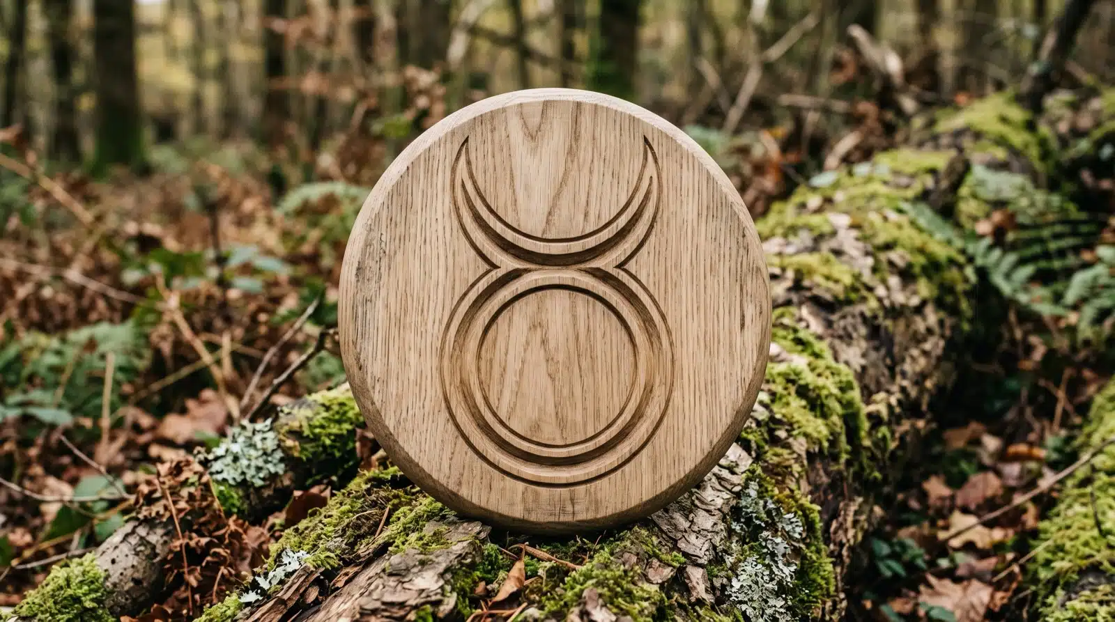 Horned God Symbol Carved Wood Plentiful Earth | Global Spirituality The Horned God symbol a circle with an upturned crescent resting on top like horns carved in wood