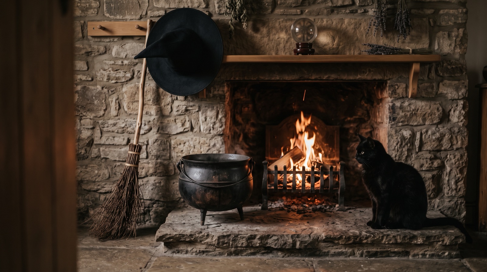 Symbols Of Witchcraft Cauldron Broom Black Cat Plentiful Earth | Global Spirituality A black cast iron cauldron a besom broom and a black cat by a hearth the popular symbols of witchcraft