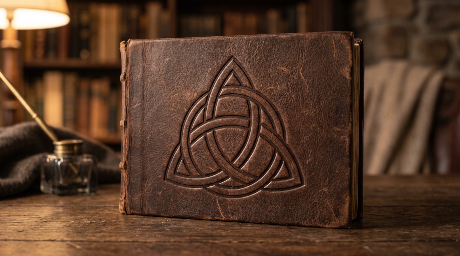 Triquetra Trinity Knot Symbol Plentiful Earth | Global Spirituality A triquetra three interlaced pointed arcs woven from one line with a circle through them embossed on a leather journal