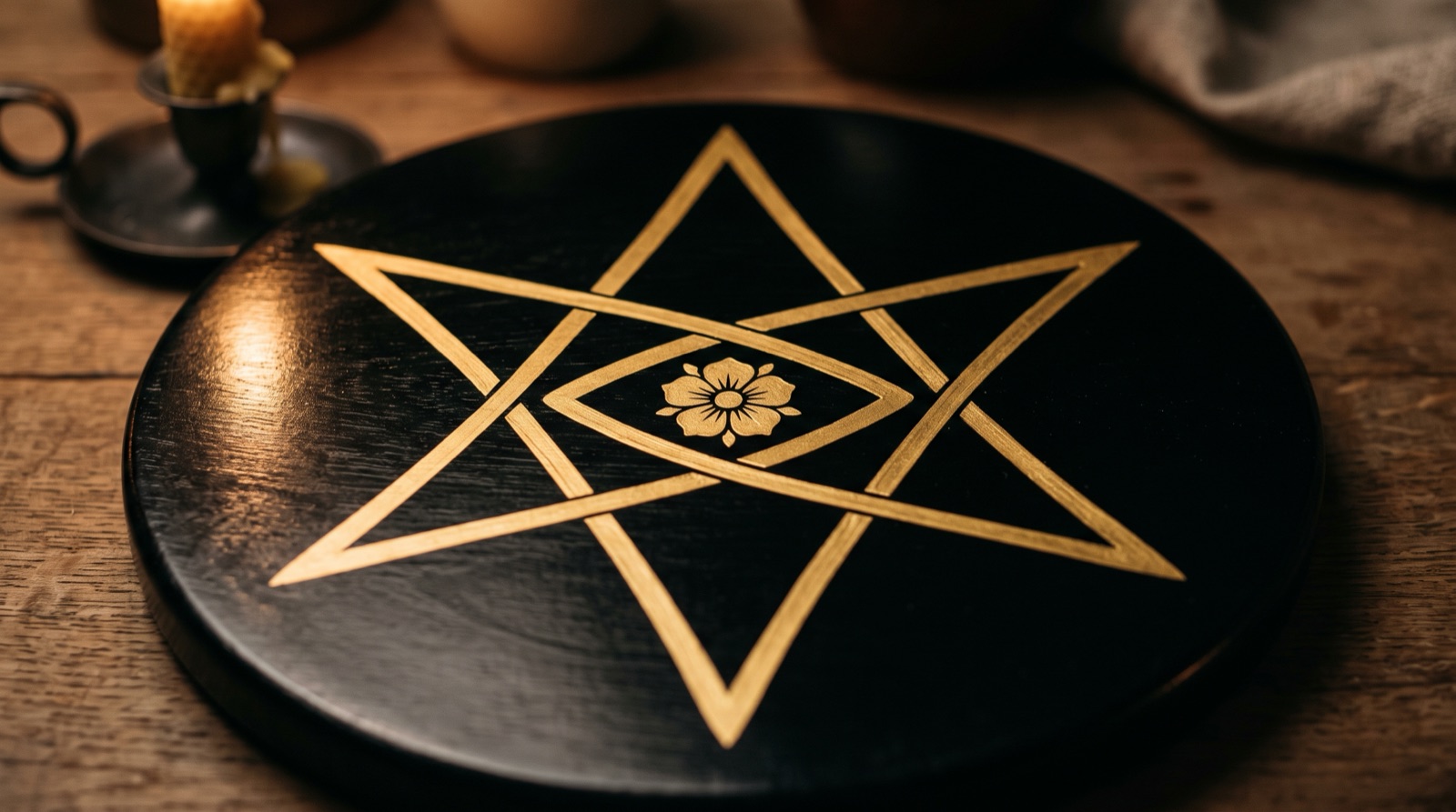Unicursal Hexagram Thelema Symbol Plentiful Earth | Global Spirituality A unicursal hexagram a six pointed star drawn in one continuous line with a five petaled flower at the center on black