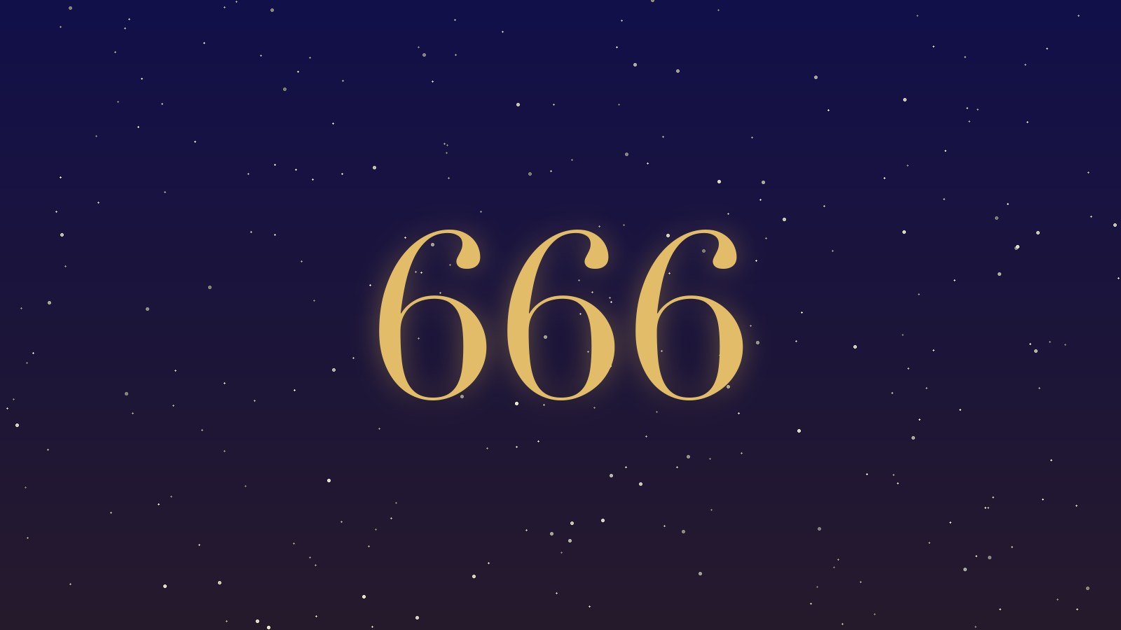 The number 666 in gold numerals on a starry indigo night sky