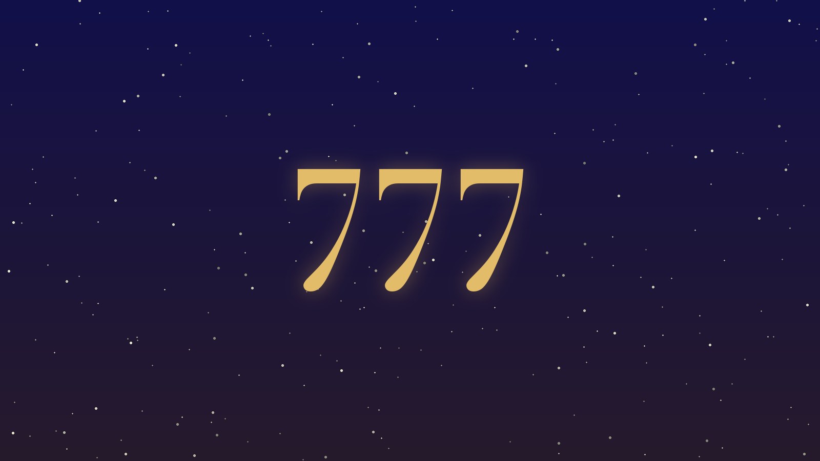 The number 777 in gold numerals on a starry indigo night sky