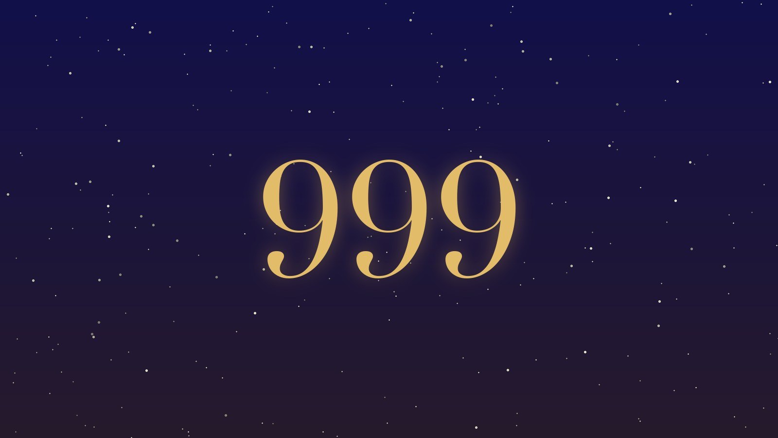 The number 999 in gold numerals on a starry indigo night sky