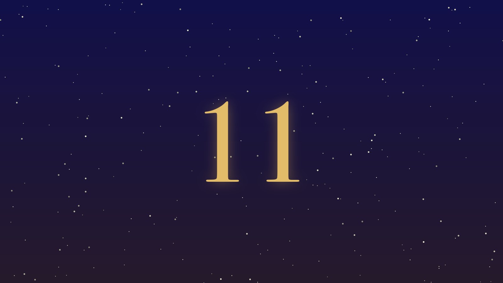 The master number 11 in gold numerals on a starry indigo night sky