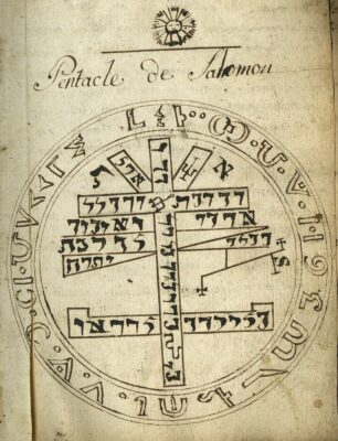 Pentacle of Solomon The True Keys of Solomon 177576 Plentiful Earth | Global Spirituality Hand-drawn Pentacle of Solomon inside a circle of Hebrew letters, from a French manuscript of The True Keys of Solomon, 1775–76