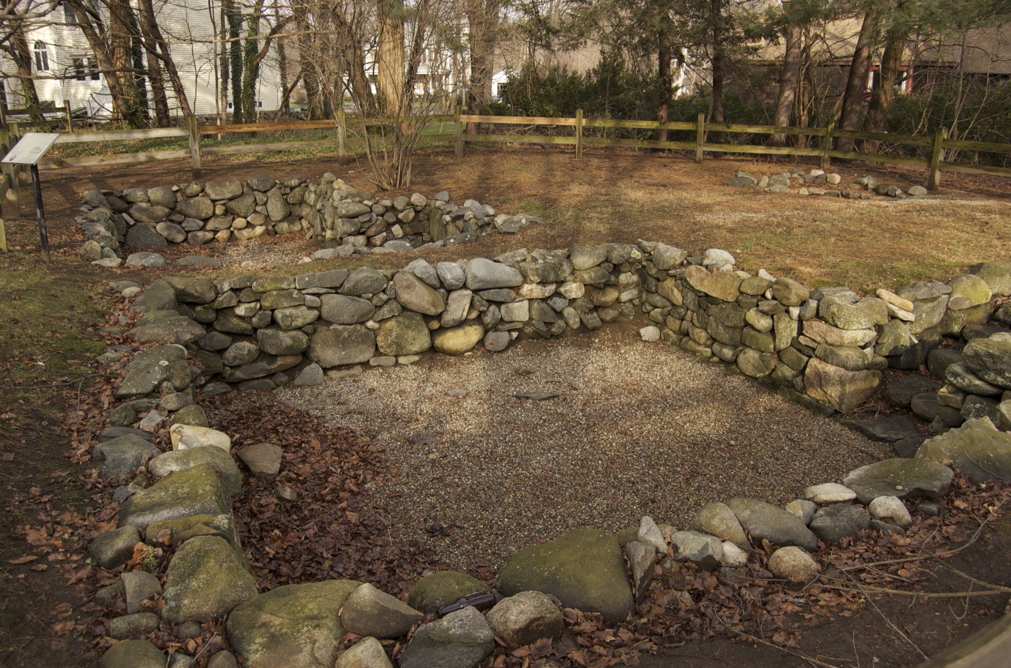 The stone foundation of the Salem Village parsonage in Danvers, Massachusetts, where Tituba lived with the Parris family.